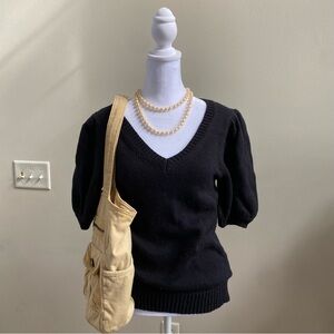 Philosophy Black Puff Sleeve Short Sleeve Sweater Top